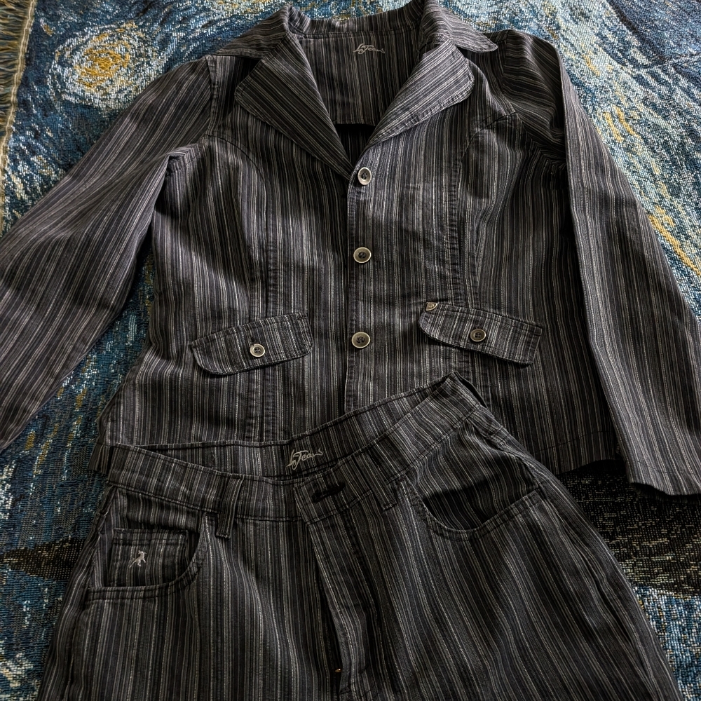 Striped Gray Blazer and Pants Set The Canadian Tuxedo
